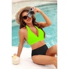 Women Halter Bikini Top Push Up Swimsuit Top Only with Mesh(Neon Green)