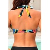 Women Halter Bikini Top Push Up Swimsuit Top Only(Black Flower)