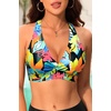 Women Halter Bikini Top Push Up Swimsuit Top Only(Black Flower)