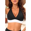 Women Halter Bikini Top Push Up Swimsuit Top Only(Black White)