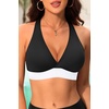 Women Halter Bikini Top Push Up Swimsuit Top Only(Black White)