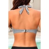 Women Halter Bikini Top Push Up Swimsuit Top Only(Black White Stripe)