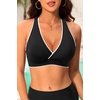 Women Halter Bikini Top Push Up Swimsuit Top Only(Black and White)