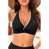 Women Halter Bikini Top Push Up Swimsuit Top Only(Black and White)