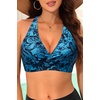 Women Halter Bikini Top Push Up Swimsuit Top Only(Blue Floral)