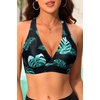 Women Halter Bikini Top Push Up Swimsuit Top Only(Green Leaves)
