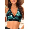 Women Halter Bikini Top Push Up Swimsuit Top Only(Green Leaves)