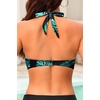 Women Halter Bikini Top Push Up Swimsuit Top Only(Green Leaves)