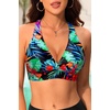 Women Halter Bikini Top Push Up Swimsuit Top Only(Red Flowers Green Leaves)