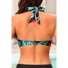 Women Halter Bikini Top Push Up Swimsuit Top Only(Red Flowers Green Leaves)