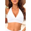 Women Halter Bikini Top Push Up Swimsuit Top Only(White)