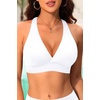 Women Halter Bikini Top Push Up Swimsuit Top Only(White)