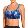 Tempt Me Women Sports Bra Swim Crop Tops Only(Blue Leaves)