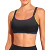 Tempt Me Women Sports Bra Swim Crop Tops Only(Colorful Black-scalloped Trim)