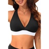 Women Halter Bikini Top Push Up Swimsuit Top Only(Black White)
