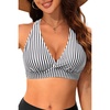 Women Halter Bikini Top Push Up Swimsuit Top Only(Black White Stripe)