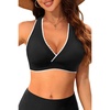 Women Halter Bikini Top Push Up Swimsuit Top Only(Black and White)