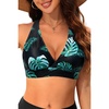 Women Halter Bikini Top Push Up Swimsuit Top Only(Green Leaves)