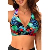 Women Halter Bikini Top Push Up Swimsuit Top Only(Red Flowers Green Leaves)