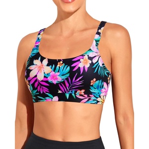 Tempt Me Women Sports Bra Swim Crop Tops Only(Black Colorful Floral)