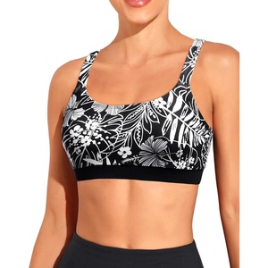 Tempt Me Women Sports Bra Swim Crop Tops Only(Black Flower)