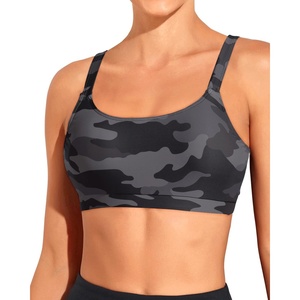 Tempt Me Women Sports Bra Swim Crop Tops Only(Black Grey Camouflage)