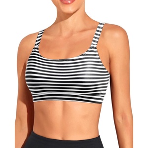 Tempt Me Women Sports Bra Swim Crop Tops Only(Black Stripe)