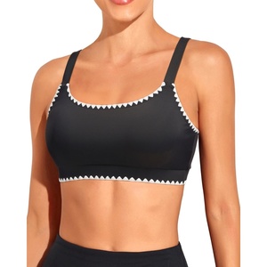 Tempt Me Women Sports Bra Swim Crop Tops Only(Black-scalloped Trim)