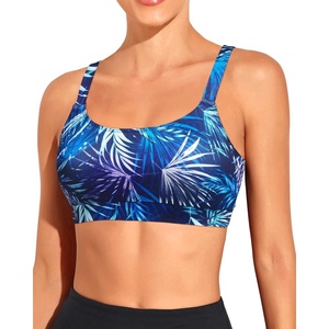 Tempt Me Women Sports Bra Swim Crop Tops Only(Blue Leaves)