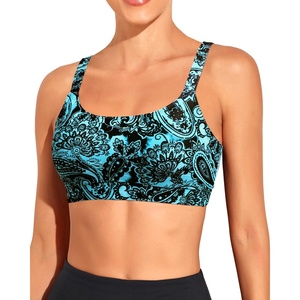 Tempt Me Women Sports Bra Swim Crop Tops Only(Blue Paisley)
