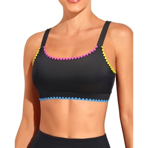 Tempt Me Women Sports Bra Swim Crop Tops Only(Colorful Black-scalloped Trim)