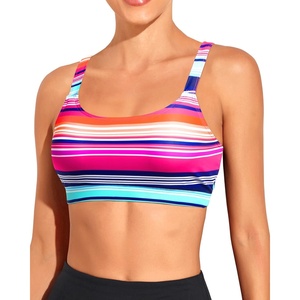 Tempt Me Women Sports Bra Swim Crop Tops Only(Colorful Striped)