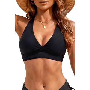 Women Halter Bikini Top Push Up Swimsuit Top Only(Black)