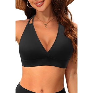Women Halter Bikini Top Push Up Swimsuit Top Only(Black-1)
