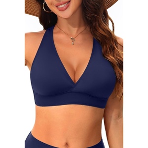 Women Halter Bikini Top Push Up Swimsuit Top Only(Navy Blue)