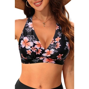 Women Halter Bikini Top Push Up Swimsuit Top Only(Pink Floral)