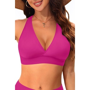 Women Halter Bikini Top Push Up Swimsuit Top Only(Pink Purple)