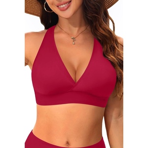 Women Halter Bikini Top Push Up Swimsuit Top Only(Red)
