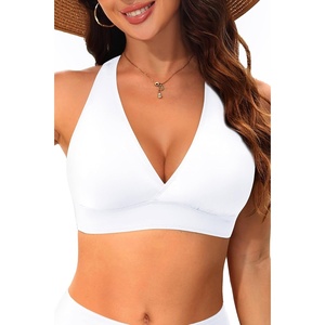 Women Halter Bikini Top Push Up Swimsuit Top Only(White)