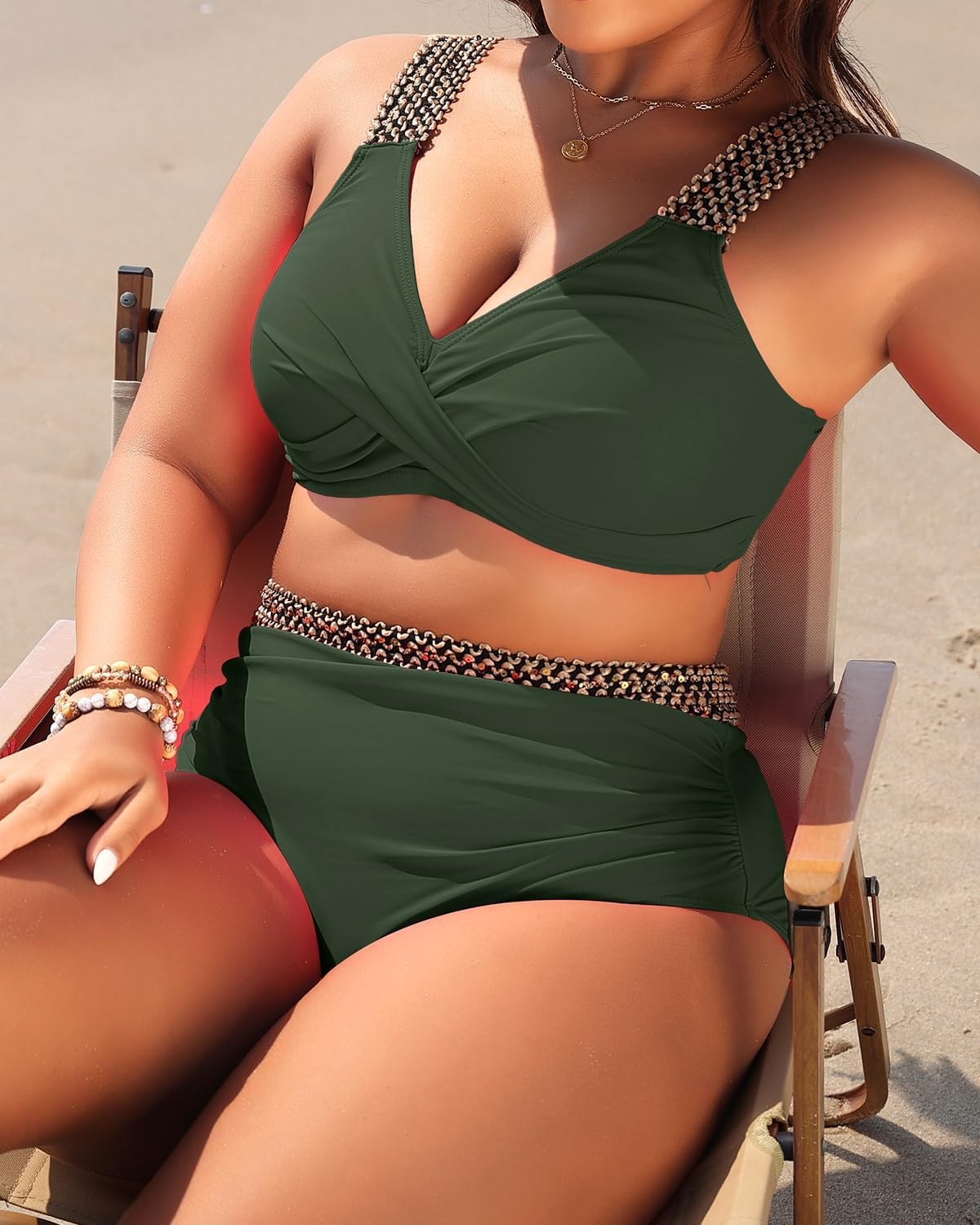 image:imageTempt Me Women Plus Size High Waisted Bikini Set Two Piece Tummy Control Swimsuit