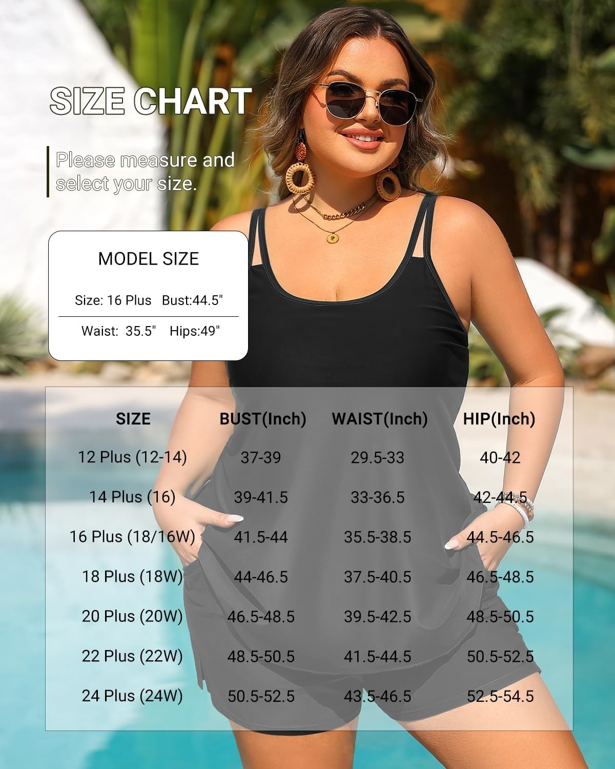 image:imageWomen Plus Size Tankini Swimsuits Two Piece Flowy Bathing Suit with ShortBlack
