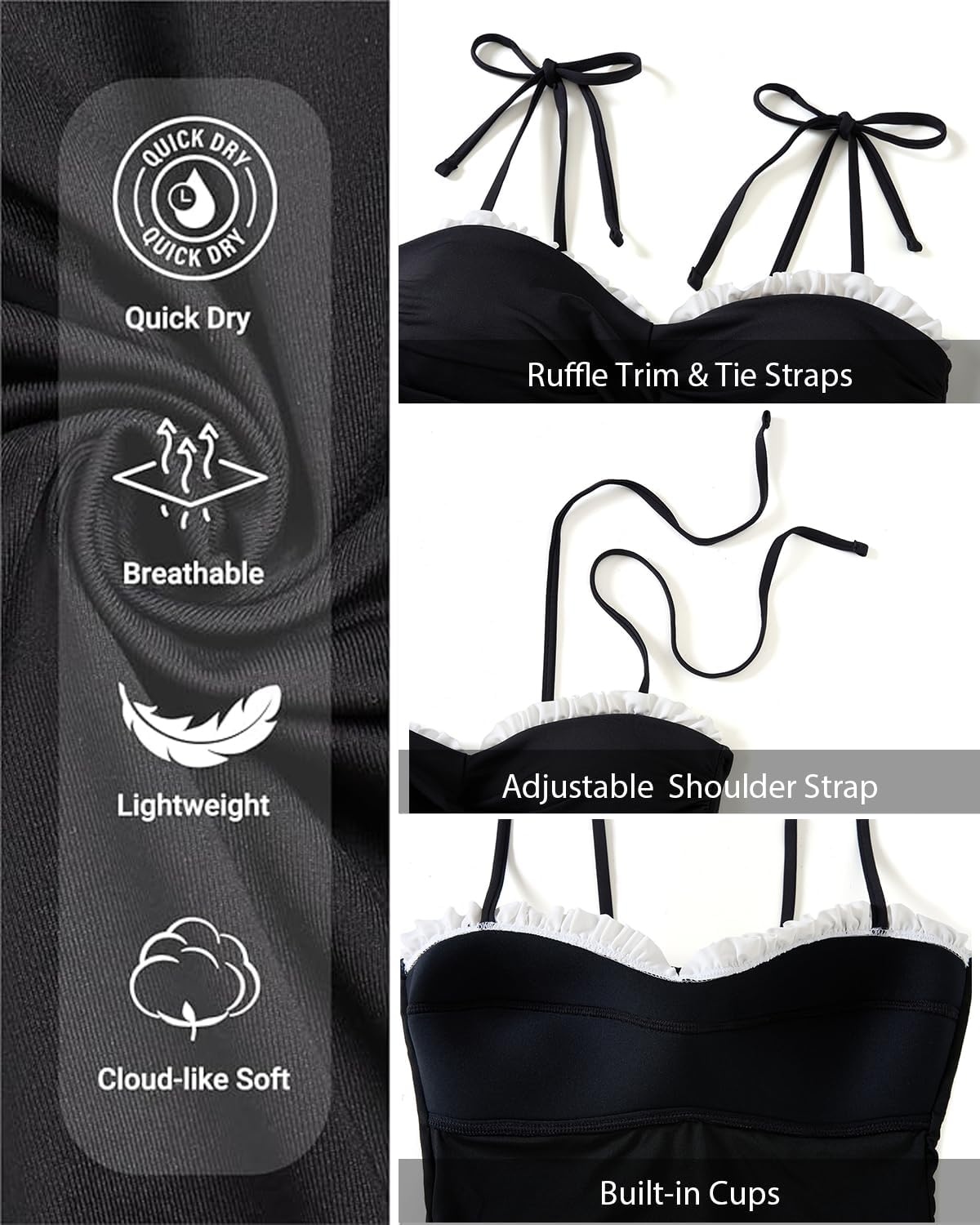 image:imageWomens Tummy Control One Piece Swimsuits Retro Slimming Bathing SuitsBlack White