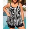 Women Plus Size Tankini Swimsuits Two Piece Flowy Bathing Suit with Short(Black Stripe)