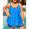 Women Plus Size Tankini Swimsuits Two Piece Flowy Bathing Suit with Short(Blue Floral)