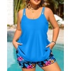 Women Plus Size Tankini Swimsuits Two Piece Flowy Bathing Suit with Short(Blue Floral)