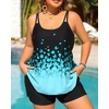 Women Plus Size Tankini Swimsuits Two Piece Flowy Bathing Suit with Short(Blue Gradient Floral)