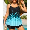 Women Plus Size Tankini Swimsuits Two Piece Flowy Bathing Suit with Short(Blue Gradient Floral)