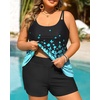 Women Plus Size Tankini Swimsuits Two Piece Flowy Bathing Suit with Short(Blue Gradient Floral)