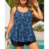 Women Plus Size Tankini Swimsuits Two Piece Flowy Bathing Suit with Short(Blue Paisley)