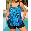Women Plus Size Tankini Swimsuits Two Piece Flowy Bathing Suit with Short(Blue Wavy Pattern)